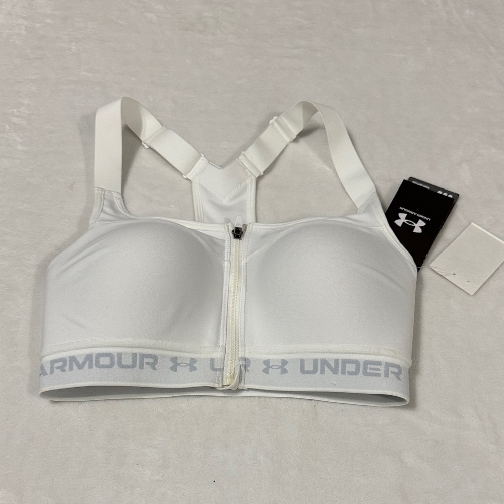 Under Armour White Zip-Front compression high support Sports Bra